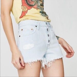 Levi's 501 Denim Shorts 27 High Rise Button Fly Cutoff Raw Better Love Distress
